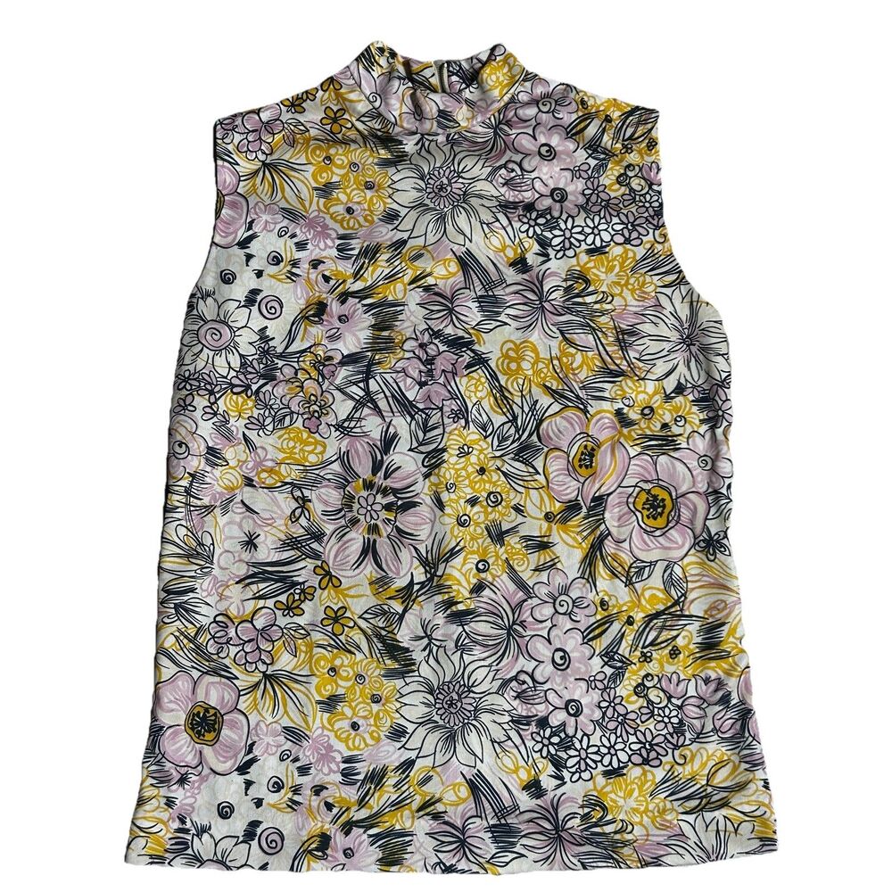 Vintage 70s Mock Neck Floral Tank Top‎ Psychedelic Boho Festival Blouse XS